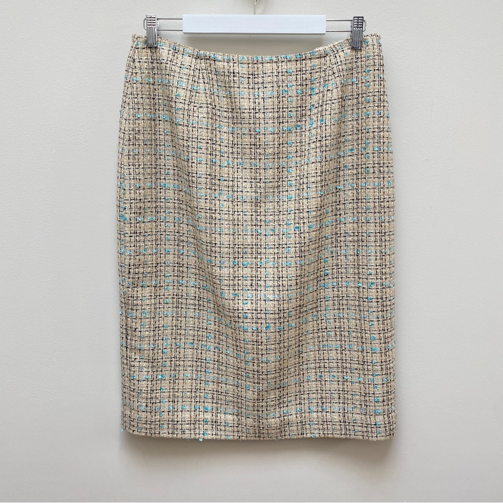 Joan Leslie Tweed Pencil Skirt Nude/Blue Women's Size 12